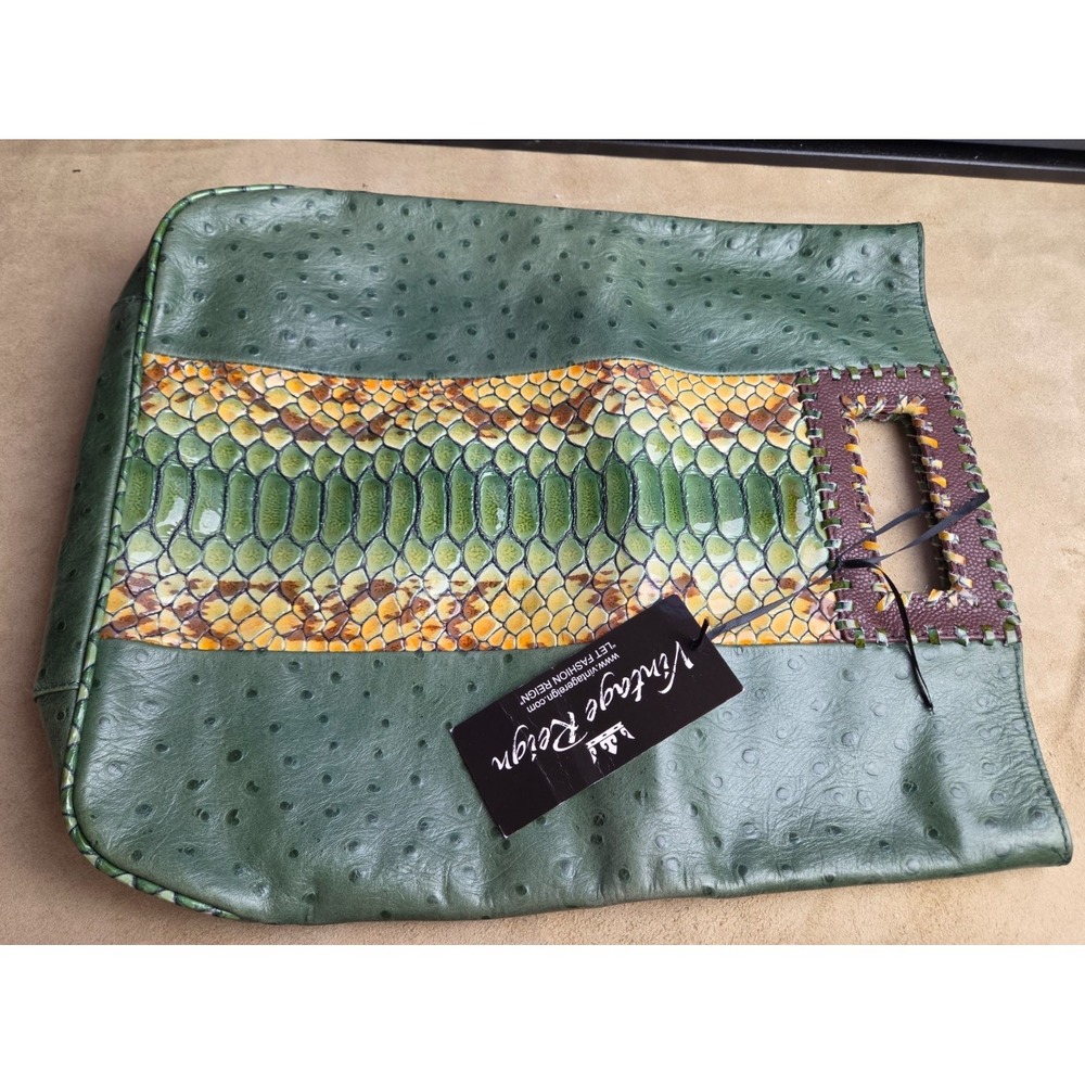 VINTAGE REIGN Ostrich/Snake-like Leather Convertible Clutch, Purse, Y2K, Boho - Picture 2 of 8
